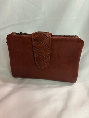 Brown Women's 100% Leather Wallet: Weaved Design, Small Designer Clutch Purse